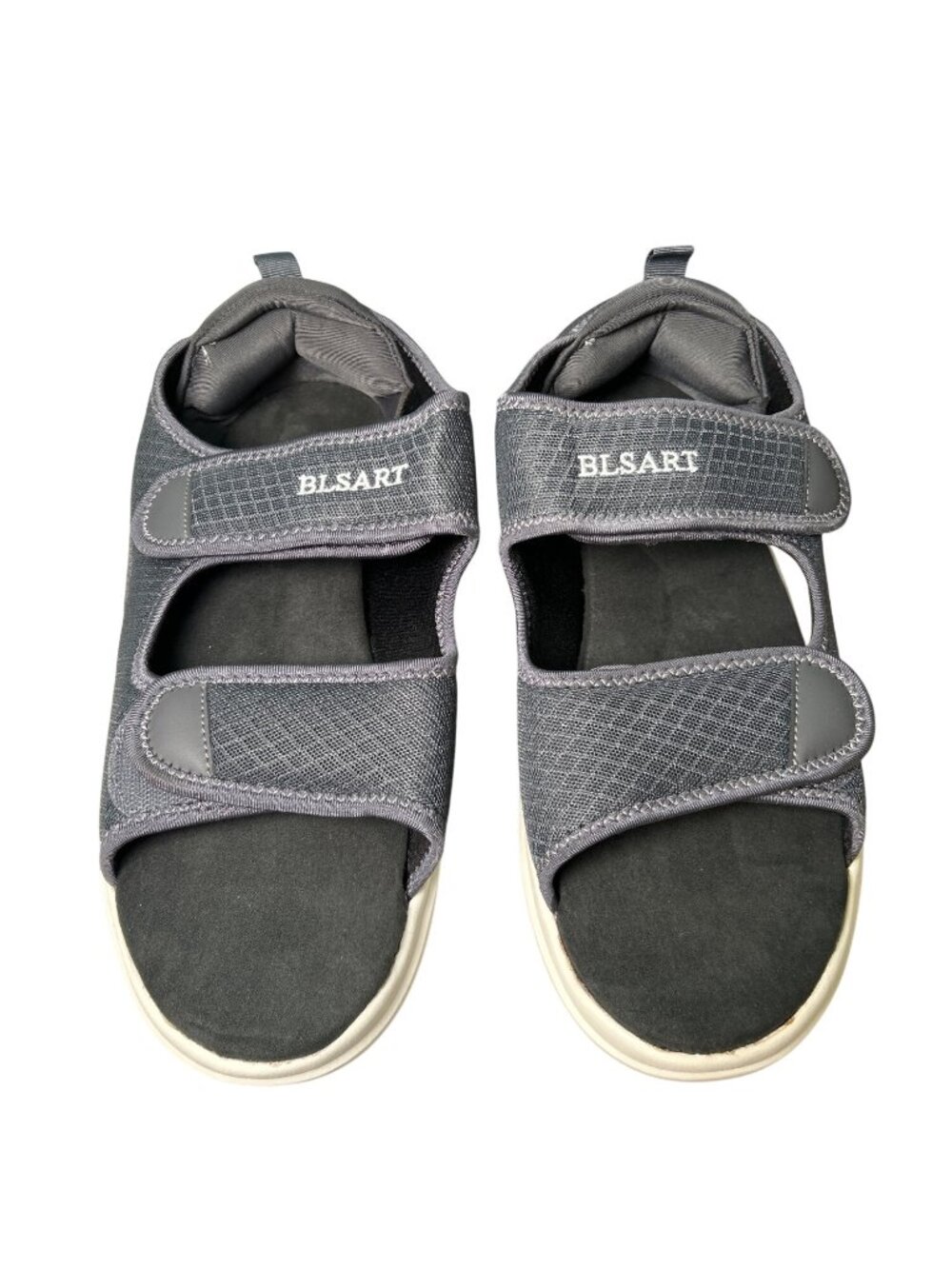 BLSART Gray Diabetic Sandals Mens 10.5 Adjustable Straps Cushioned Soles Support